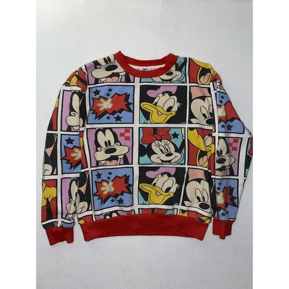 Mickey and Co Color Block Comic Sweatshirt Unisex Size S All Over Print Vintage